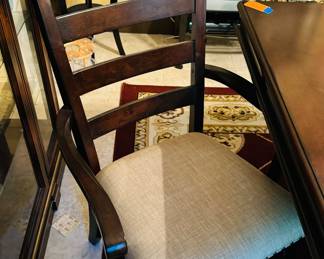 #2 -$450 
Mahogany stain dining table with double"pedestal table, 4 chairs, 2 arms 78Lx96 with leaf."