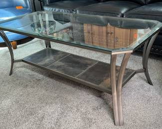 #15- $70 Coffee table tile base, glass top 48x24x19"	