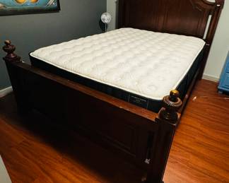 #52 - $750 Queen wood size bed Stearns & Foster Estate mattress	"Handcrafted in Texas (bought last year $2,299)"