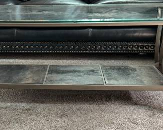#15- $70 Coffee table tile base, glass top 48x24x19"	