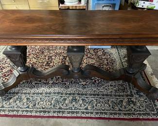 Renaissance Revival Oak trestle Table c 1880's 30" x 76" x 32"