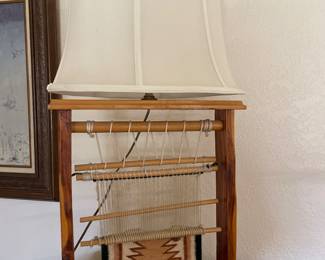 Vintage 1960's Wooden Weaving table lamp