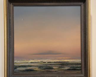 SOLD - “Towards Paradise No. 4” by Elen Fienberg; circa 1988; 16” x 16” unframed, 20” x 20” framed; original oil on canvas in gold-gilded frame. STAFF FAVORITE! 