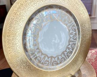 SOLD- Set of 12 Heinrich and Co gold encrusted dinner plates