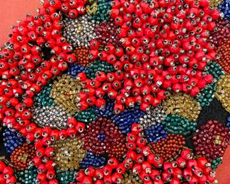 SOLD - hand-made silk and beaded pillow cover and down pillow - 11 x 11; close up of beading detail