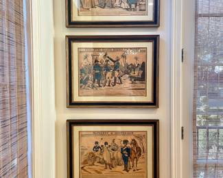 SOLD - antique beautifully framed prints - appears to be hand-colored  - 30.25 x 23.75 (3 available)