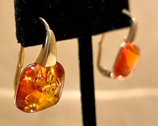 SOLD - Authentic Amber earrings set in 18K - made in Italy