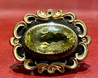 $600 - Georgian style citrine solitaire 14k brooch 