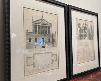 SOLD/each - Architectural print of the Bagnio in the Garden at Eaftbury in beautiful black frame and gold -edged mat - 18.5 x 23.5; SOLD - Architectural print of the North front of Seaton Delaval in beautiful black frame and gold -edged mat - 18.5 x 23.5