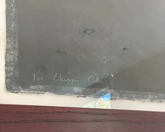 SOLD - “Black Monsoon” by Howard Hodgkin; circa 1988; 53 x 42.25 unframed, 57.25 x 46.5 framed; hand-colored, signed lithograph on paper; Trial Proof #6; on white, linen matting and dark oak frame; close up of penciled words on artwork