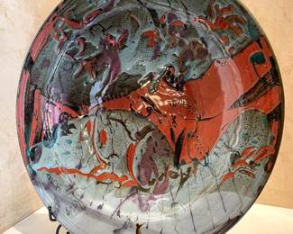 $1200 -  original John Glick multi-colored charger plate art; beautiful  hues with high gloss finish- 24 d