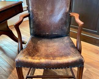 $500 -  Gainsborough style armchair with woven seat and leather upholstery and nailhead details - 24 x 21 x 39