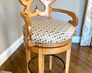 $300 each (4 available); 21 x 18 x 50; houndstooth plaid, rotating bar stools with scrolled back