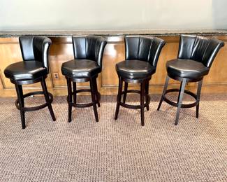 SOLD each (0 available); 19 x 19 x 41; black leather, rotating bar stool