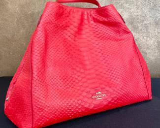 SOLD; 16" x 11"; red Coach snakeskin double handled shoulder bag