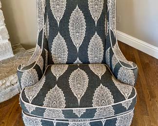 SOLD each (2 available); 36 x 32 x 43; John Richard charcoal gray leaf motif upholstered chair