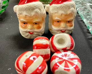 SOLD; vintage Santa S&P shakers.                                                                          SOLD each (2 available); peppermint candy S&P shakers.