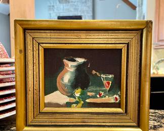 SOLD; 7" x 6"; original vintage sangria painting, mini