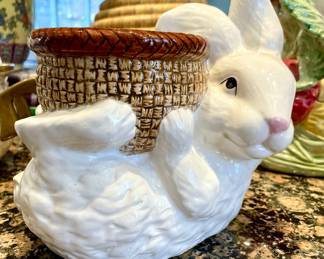 SOLD; 8"h; ceramic bunny planter