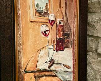 $100; 23 x 31; wine art in wood frame