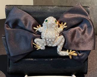 SOLD;7" x 6"; frog evening bag. Use as clutch or with strap. 