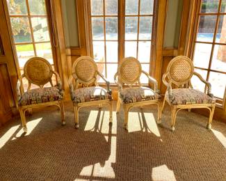 $150 each (4 available); 24 x 24 x 38; custom upholstered gaming chair with woven leather back