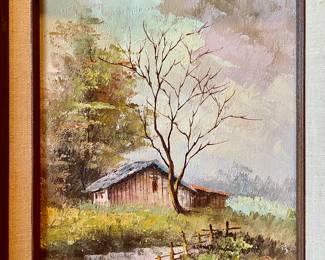SOLD; 12.5 x 14.5; original landscape painting in wood frame