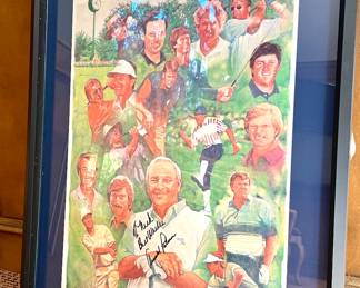 SOLD; 27 x 42; Arnold Palmer signed poster of the Bay View invitation, circa 1988 (back of frame is unattached, but still in good condition, just needs to have minor repair)