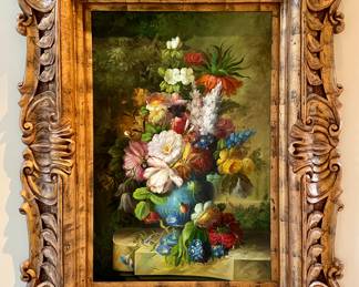 $1200; 43" x 55"; original botanical painting in ornate frame with certificate of authenticy