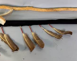 Walking Sticks With Feather And Fur Decoration, Qty 2, 60" And 65" Long