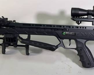 Centerpoint Sniper XT390 Crossbow With Quiver, 4x32 Scope, And Adjustable Stock, Blackout FXD Fixed Blade Broadheads, Blackout Easy-Pull Field Points, Centerpoint 400 Grain Carbon Crossbow Arrows, And Cocking Lanyard