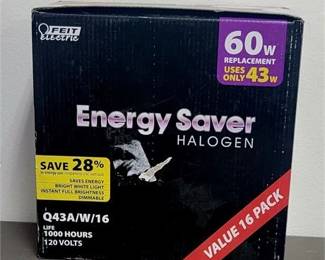 Lot 023   7 Bid(s)
New box of (16)Feit Electric 60 watt energy saver halogen light bulbs - 16 count
