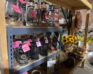 Huge selection of antique oil lanterns