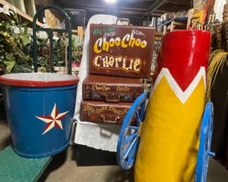 Shooting cannon, collection of hand-painted ChooChoo Charlie luggage