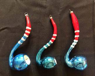 3 Antique Vintage Czech Blown Glass Pipe