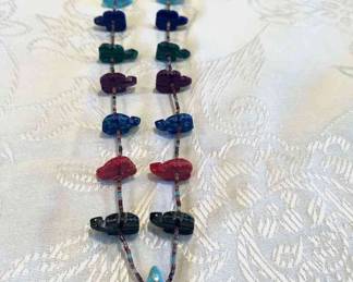 Zuni Carved Beaded Turtles Fetish Necklace