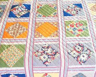 Antique Hand PiecedStitched Blue Base Quilt