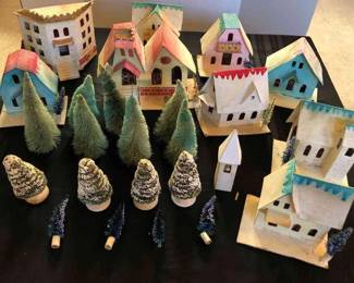 Antique Vintage Paper Village Bottle Brush Trees