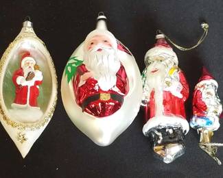 4 Rare West German Ornaments 2 Santa Dioramas Italian 3D Ornament