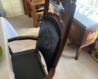Spanish leather mid century wood chairs