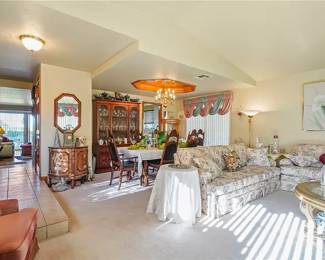 floral sofas & love seat, coffee table, Danish blue pottery, home decor,