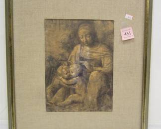 BERARDINO LUNINI PRINT OF THE VIRGIN WITH CHRIST CHILD AND ST. JOHN BAPTIST. MATTED AND FRAMED