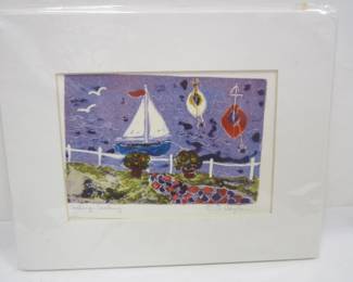 SIGNED LITHO OF SAILBOATS, UNFRAMED. BETTY RAYLE TITLED SAILING, SAILING. PENN COVE GALLERY