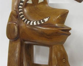 AFRICAN ARTS: WOOD CARVING WITH INLAY, PAIR OF ELEPHANT AND RHINO & LION NAPKIN RINGS