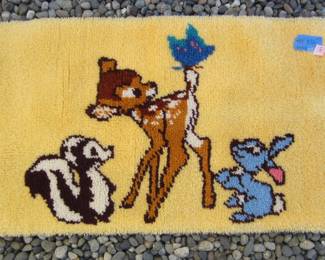NEW SHILLCRAFT THROW RUG WITH BAMBI, THUMPER AND FLOWER. 44 X 26"