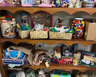 Toys , legos , colored blocks , wood puzzle, dolls , etc 