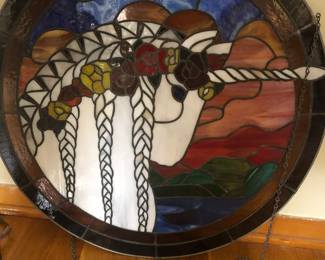 One of a pair of Unicorn stained Glass panels