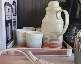 Vintage Drink Serving Set. Phoenix Thermal Pitcher w/4 cups and tray