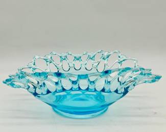 Vintage Westmoreland Glass Doric Blue Open Lace Edge Centerpiece Bowl