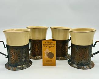 (4) Pfaltzgraff Village Stoneware & Copper Cups